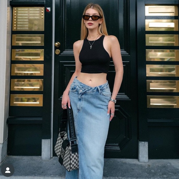 Zara TRF CROSSOVER LONG DENIM SKIRT - Picture 4 of 15